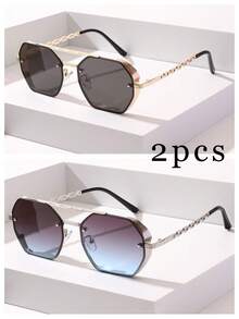 2 Pairs Vintage Women Metal Frame Hollow Chain Leg Eyeglasses Set - Retro Metal Frame - View 3