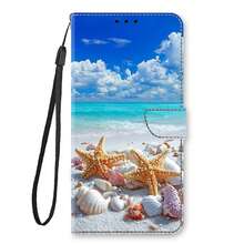 GLANDOTU Cartera de teléfono de cuero PU con estampado de estrella de mar y concha, con ranuras para tarjetas, soporte y cordón, se adapta a múltiples marcas y modelos de teléfonos - Multicolor - Ver 7