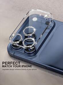 2 buc - Folie de protecție pentru lentilă integrată cu sclipici argintiu pentru iPhone 17 Pro Max, anti-cădere și anti-zgârieturi, compatibilă cu carcasa telefonului, instalare ușoară, sticlă securizată 9H, accesoriu de protecție a camerei, potrivită pentru 17Promax/17Pro/17Air/16Promax/16Pro/16plus/16/15/14/13/12/11, accesorii pentru telefon, potrivită ca și cadou pentru familie și prieteni - Argint - Vizualizare 5