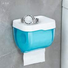 1 cái Giá đựng giấy vệ sinh gắn tường chống thấm nước có ngăn kéo, giá đựng đồ phòng tắm tự dính. - Màu xanh bạc hà - Xem 1