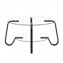 Retro Minimalist Style Metal Frame Double Layer Tempered Glass Coffee Table, Adds A Touch Of Elegance To Your Living Room. - Black - View 8