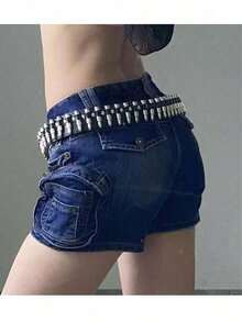 1pc Fashion Rivet Versatile Punk Style New Women's Belt, Casual Pants Belt, Suitable For Plus Size 110~130cm, Suitable For Holidays, Parties, Halloween - 黑色 - 查看 8