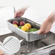 Giá phơi chén đĩa bằng thép không gỉ có thể điều chỉnh, tay đỡ mở rộng, thích hợp để phơi rau củ quả (Màu bạc) - Một giỏ thoát nước - Xem 8