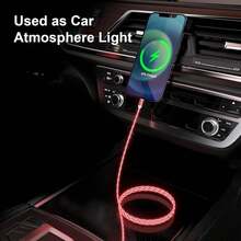 三合一USB流光充电线，带LED灯的快速充电数据线，耐用多功能高效传输快充线适配器，兼容 17/16/15/14/13/12/11/XS/XR/8/7/6、S26/S25/S24 Ultra/S24/S23 Ultra/S23/S22/S21系列手机和笔记本电脑 - 彩色 - 查看 9