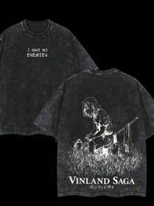 Men's 100% Vinland Saga Anime T-Shirt - Heavyweight Y2K Street Style T-Shirt, Front And Back Print, Loose Breathable Fit, Suitable For Anime Fans, Casual Wear And Gifts - Machine Washable Retro Pattern T-Shirt, Summer Fashion, Durable Print, Fan Merchandise Retro Washed Cotton T-Shirt Casual Loose Fit, Short Sleeve, Round Neck, Perfect Gift For All Seasons, Holidays, And Casual Wear, Casual Sweatshirt|Street Style Fashion|Durable Pure Cotton Material 2026summer Outfits For Women - màu đen - Xem 7