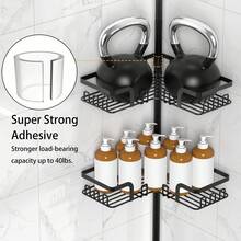 Adjustable Tension Pole Shower Caddy 5 Tier - Corner Bathroom Organizer With Hooks, 43.5-120 Inch Rustproof Iron Shelf Rack, Floor To Ceiling Storage, Black - Black - View 8