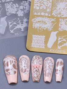 Bộ 3 khuôn dập móng tay ren kèm dụng cụ dập và gạt khuôn, khuôn ren hoa vàng, khuôn họa tiết ren lưới không đều, khuôn vẽ móng tay gợi cảm, dụng cụ tự làm móng, phụ kiện làm móng chuyên nghiệp. - Vàng - Xem 8