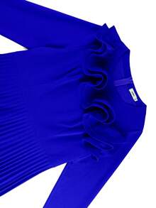 AOMEI Damen Große Größen elegantes konservatives Kirchenkleid in königlicher Farbe Herbst/Winter mit Rüschen 3D-Plissee Langarm A-Linie Midi Partykleid, Geburtstag oder Hochzeitsparty, Hochzeitstag, Sonntag - Blau - Übersicht 7