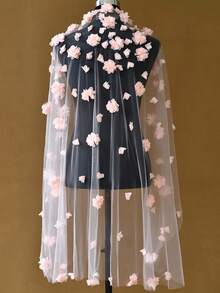 1 Tiers 3D Flower Bridal Veil With Comb Wedding Accessories For Bride Romantic Wedding Veil - 桃紅色 - 查看 7