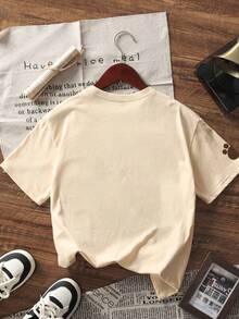 1pc Tween Girl Printed Short Sleeve T-Shirt, Student Youth Clothing, Summer Top For Kids - Apricot - View 3