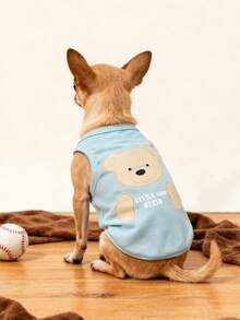 LUCKIE LABO 1件可爱小熊图案宠物背心，物理防跳蚤、减少掉毛、保暖透气，适合小型和大型犬，室内外均可穿着。 - 淺藍色 - 查看 6