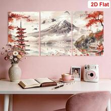 3幅日式风景帆布墙画装饰画 - 复古风景油画和红庙无框高清海报,适用于卧室、客厅、家庭办公室装饰 - 日本風景畫 - 查看 4