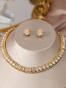 1set Crystal Necklace & Earrings Jewelry Set - Yellow Gold - View 7