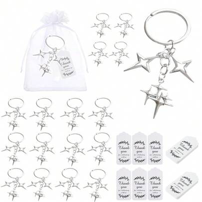 Bộ 3 móc khóa kim loại hợp kim hình ngôi sao kèm mặt dây chuyền hình ngũ giác, phụ kiện treo túi xách, quà tặng cho nữ, quà lưu niệm cho tiệc sinh nhật, đồ trang trí tiệc tiết lộ giới tính.