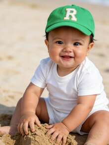 1pc Kids' 26 Letter Baseball Cap, Gold Thread Embroidered Letter Design, Unisex Baby Toddler Sun Hat, 1-3 Years - Green - View 2