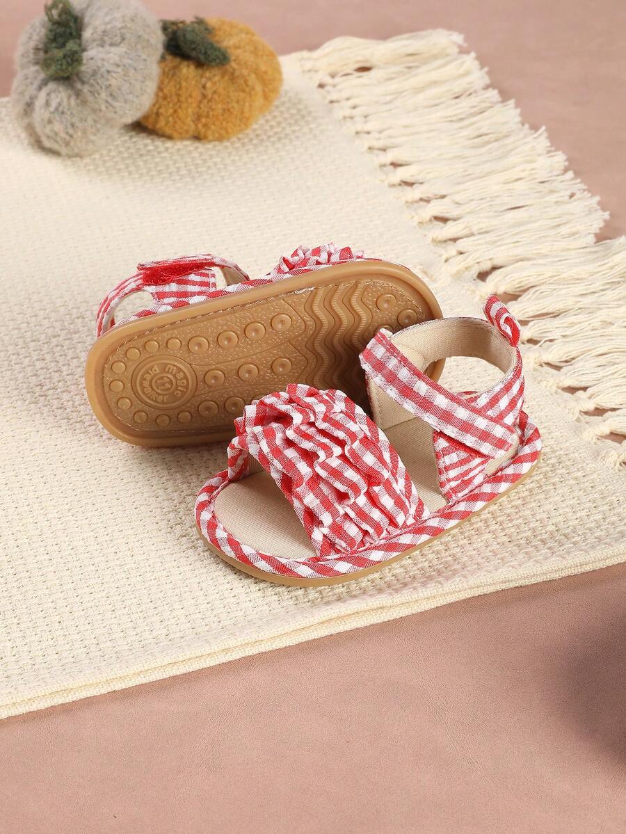 1 Pair Fashionable Versatile Ruffle Sandals, Soft Bottom Infant Shoes Suitable For Babies And Toddlers, Suitable For Outing And Vacation - Red - View 1