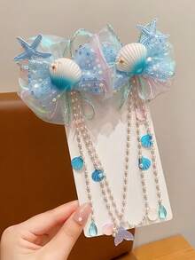 2 pezzi/set Fermagli per capelli a forma di conchiglia di sirena carina - Fermagli per capelli con catena a perle a forma di stella, accessori per capelli in stile dolce Y2K per ragazze - Multicolore - Visualizzare 4