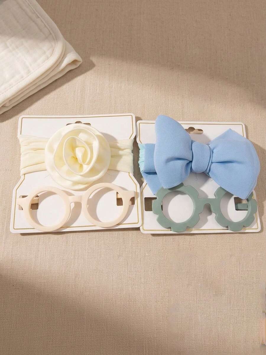 2件套女孩蝴蝶结发箍套装 时尚卡通相框套装 适合日常搭配 - 彩色 - 查看 1