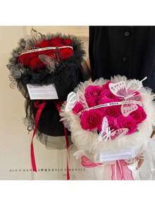 1 Set Mother's Day Bouquet Supplies Including Crinkle Organza, Wrapping Paper, Crinkle Mesh Ribbon, Artificial Flowers, Suitable For Mother's Day, Valentine's Day, Wedding, Birthday Decoration, Florist Supplies, DIY Floral Arrangement - Multicolor - View 4
