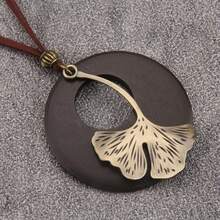 1 chiếc mặt dây chuyền hình lá bạch quả bất đối xứng phong cách Bohemian, dây chuyền dài hình tròn màu nâu, trang sức độc đáo, quà tặng cho mẹ, bạn gái/bạn trai, bạn học nhân dịp lễ hội âm nhạc. - Nâu + Lá bạch quả - Xem 5