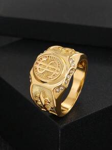 1pc Men's Hip Hop Style Large Dollar Sign Ring, Suitable For Party & Casual Wear - Gold - View 10