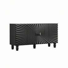 59'' Modern Buffet Sideboard With 4 Sunburst Doors,Credenza Storage Cabinet With Solid Wood Legs,Large Storage Cabinet For Kitchen Dining Living Room Entryway (Black) - Black + Solid Wood+MDF + American Design + Classic + Farmhouse + Modern - View 7