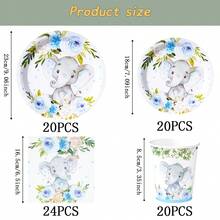 Blue Flower Elephant Disposable Tableware Set, 7/9 Inch Party Plates, Disposable Paper Plates, Cups, Napkins, Suitable For Festivals, Weddings, Engagements, Birthdays, Parties, Celebrations - Multicolor - View 6