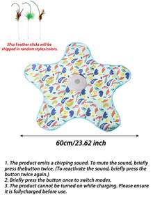 Interactive Cat Toy With 3Pcs Hidden Moving Feather(Random Shipping), Rechargeable Cat Toys With Animals Song Gifts For Cats, Suitable For Indoor Play, Cat Toy Movement - Green - View 5
