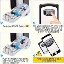 1个超安全翻盖钥匙盒，滑动盖设计，最多可容纳8把钥匙，采用耐用的金属和塑料材质，配备可自定义密码锁、带保护功能的金属和塑料密码锁，顶部带盖，可壁挂安装。 - 多色 - 查看 10