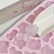 SANRIO Hello Kitty 硅胶托盘 – 可爱的猫咪和蝴蝶结设计，柔韧性好，可用于制作趣味创意甜点，粉色冰块，适合庆祝活动和特殊场合。 - 彩色 - 查看 2
