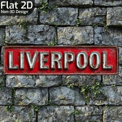 1 biển hiệu phẳng 2D - Biển hiệu kim loại cổ điển Liverpool - Tranh treo tường kiểu phẳng 2D màu đỏ và trắng với bề mặt sần sùi, đồ trang trí bằng sắt chống chịu thời tiết, thích hợp cho nhà cửa, quán bar, gara, ngoài trời - Món quà lý tưởng cho những người đam mê địa lý, trang trí quán bar, biển hiệu phẳng 2D