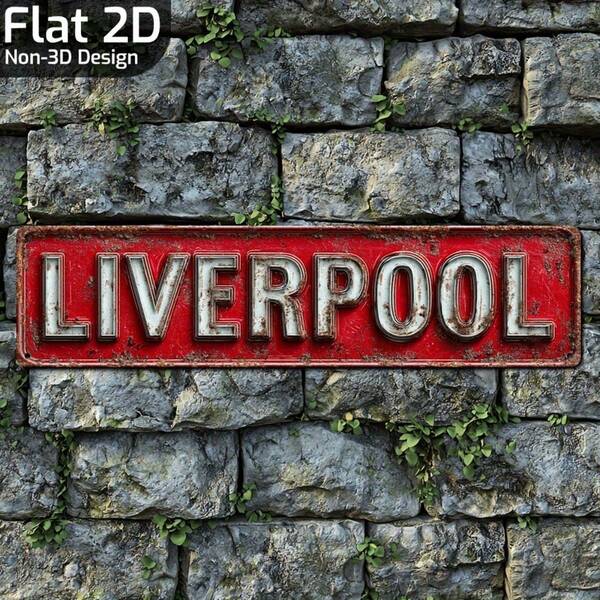 1 biển hiệu phẳng 2D - Biển hiệu kim loại cổ điển Liverpool - Tranh treo tường kiểu phẳng 2D màu đỏ và trắng với bề mặt sần sùi, đồ trang trí bằng sắt chống chịu thời tiết, thích hợp cho nhà cửa, quán bar, gara, ngoài trời - Món quà lý tưởng cho những người đam mê địa lý, trang trí quán bar, biển hiệu phẳng 2D