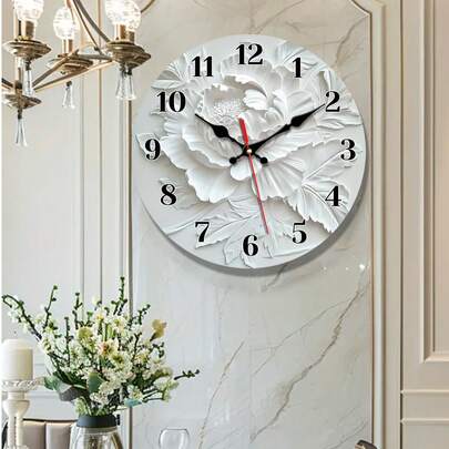 1 chiếc đồng hồ treo tường bằng gỗ hình tròn dẹt, họa tiết hoa trừu tượng màu xám, kích thước 10/12 inch, chạy bằng pin (không bao gồm pin) - Thích hợp trang trí nhà cửa, phòng ngủ, hành lang - Không tiếng tích tắc, dễ đọc số.