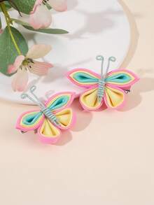 2pcs Pastel Butterfly Hair Bows For Women Delicate Butterfly Shaped Alligator Clips Vacation/Spring Hair Clips Cute Sweet Daily Barrettes Elegant Tiny Hairpins Women Hair Accessories,Summer,Holiday,Travel - Multicolor - View 7