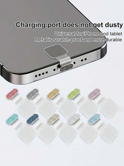 Glitter Charging Port Dust Plug, Scratch-Resistant Charging Port Protector, Type-C / Apple Interface Dust Stopper