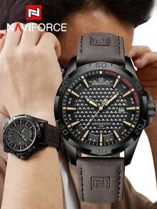 NAVIFORCE Fashion Men's Wrist Watch, Top Brand Luxury Waterproof, Genuine Leather Strap, Date Display, Quartz Sport Watch, Gift 8023 - Black - View 5