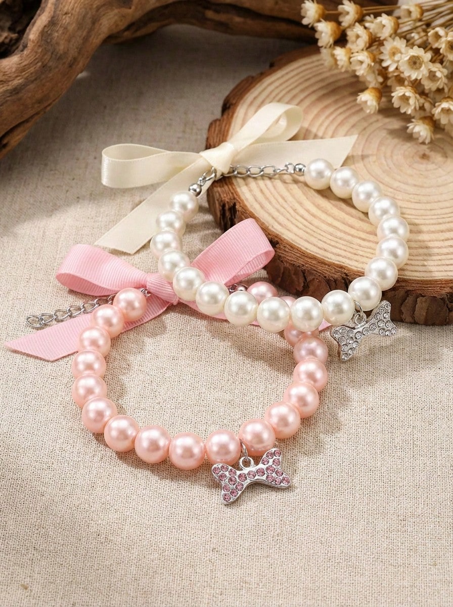 PETSIN Pearl Necklace With Rhinestone Bone Decor For Dogs & Cats, Fashionable Cat Wedding Collar Jewelry Suitable For Girls, Cats, Small Dogs - Multicolor - View 1