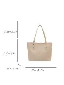 Tas Tote Colorblock Serbaguna untuk Wanita, Ringan dan Minimalis, Tas Bahu Kapasitas Besar - Krem - View 7