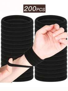 Scrunchies elásticos gruesos de moda para mujeres, aptos para uso diario y como regalo. Se pueden usar como lazos para el cabello, sujetadores de cola de caballo, ligas para el cabello y ligas para deportes. Adecuados para mujeres y niñas, pueden asegurar perfectamente el cabello largo. También adecuados para adolescentes. | Accesorios de viaje de la serie de scrunchies de moda, festival, fiesta - Negro - Ver 9