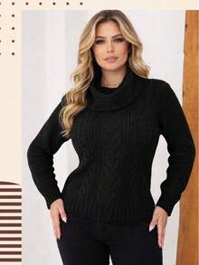 Turtleneck Knit Blouse - Black - View 6