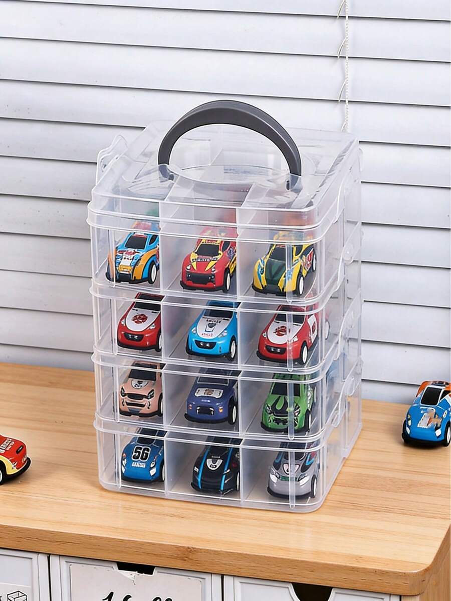 1pc Baby Room 4-Layer 24-Slot/3-Layer 18-Slot Transparent Portable Car Model Storage Box, Handmade Storage Box & Organizer, Multi-Functional Car Model Storage Box - Multicolor - View 1