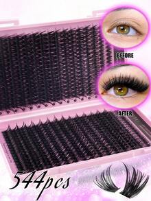 640/576/423pcs DD Curled False Eyelashes, High Capacity, Suitable For DIY At Home, Beginner-Friendly, DIY Segmented False Eyelashes, Large Capacity, Dense & Fluffy False Eyelashes, Can Extend Lashes To Enlarge Eyes, Long-Lasting And Durable, Fine Lash Clusters, Dense Mixed Style, Natural Makeup Effect, Portable Travel Lash Case, Soft & Realistic Reusable False Eyelashes, Suitable For Daily Commute, Formal Events, Weddings - D - View 8