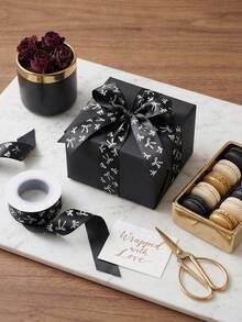 1 Rollo de 5 Yardas de Cinta de Satén Negro de Alta Densidad de Poliéster, Textura Suave, Adecuada para Envolver Ramos del Día de la Madre, Decoración de Coronas de Boda, Decoración de Fiestas, Embalaje de Pasteles, Decoración de Fiestas de Cumpleaños, Accesorios para el Cabello DIY y Suministros de Costura - Arco negro - Ver 5