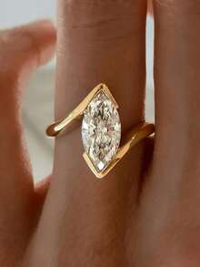 1 PC Elegant Cubic Zirconia Ring For Women For Wedding Engagement Anniversary Party Band Jewelry Valentine's Day Gift - Gold - View 3