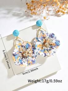 1 Pair Mori Style Sweet Fresh Floral Raffia Fabric Flower Tassel Earrings Suitable For Women's Vacation And Daily Wear - Blue - View 4