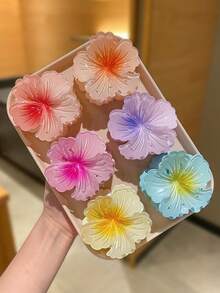 6/3pcs Ombre Flower Hair Claw Clips, Boho Style, Large Size, Women Hair Accessories, Suitable For Casual Daily Wear, Summer Travel, Hawaii, Beach Vacation - Multicolor - View 7