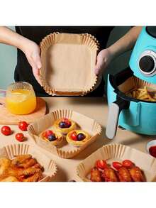 50/100片装一次性空气炸锅衬垫圆形烘焙纸不粘防油烘焙纸，适用于厨房烹饪 - 查看 3