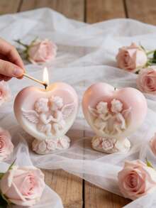 3D Angel Heart Silicone Candle Mold - Romantic DIY Craft Mold, Suitable For Soy Wax, Scented Candles, Soap And Plaster, Valentine's Day And Wedding Gift - Heart Angel Scented Candle Mold - View 5
