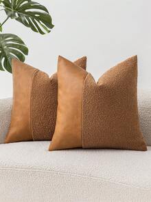 1 chiếc vỏ gối trang trí phối da PU và vải chenille màu kaki, kiểu dáng tối giản Bắc Âu, mềm mại và thoải mái, có khóa kéo ẩn, phù hợp cho phòng khách, phòng ngủ, phòng ăn. - Màu Khaki - Xem 14