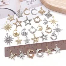 10/30 chiếc mặt dây chuyền đính đá lấp lánh hình ngôi sao, mặt trăng, mặt trời mạ vàng dùng để làm trang sức thủ công DIY, vòng cổ, vòng tay, bông tai. - Nhiều màu - Xem 6